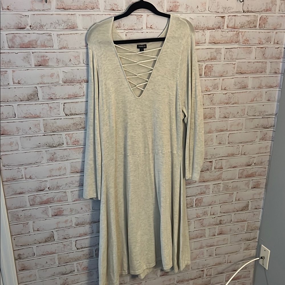 Torrid Grey Long Sleeve Dress with V-Neck Detail